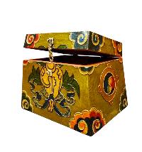 Buddhist Wooden Box With [conch Shell] Design, Tibetan Style With Traditional Colors