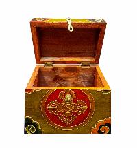 Buddhist Wooden Box With [double Dorje], Tibetan Style With Traditional Colors