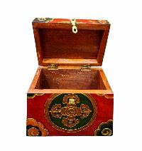 Buddhist Wooden Box With [double Dorje], Tibetan Style With Traditional Colors