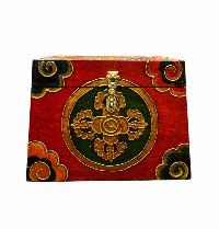 Buddhist Wooden Box With [double Dorje], Tibetan Style With Traditional Colors
