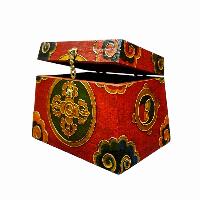 Buddhist Wooden Box With [double Dorje], Tibetan Style With Traditional Colors