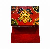 Buddhist Wooden Box With [double Dorje], Tibetan Style With Traditional Colors