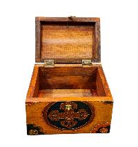 Buddhist Wooden Box With [double Dorje], Tibetan Style With Traditional Colors