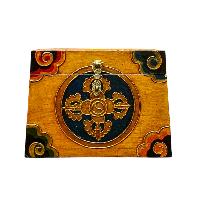 Buddhist Wooden Box With [double Dorje], Tibetan Style With Traditional Colors