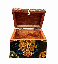 Buddhist Wooden Box With [ashtamangala] Design, Tibetan Style With Traditional Colors