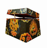 Buddhist Wooden Box With [ashtamangala] Design, Tibetan Style With Traditional Colors