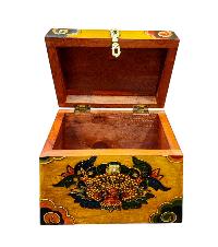 Buddhist Wooden Box With [cheppu] Design, Tibetan Style With Traditional Colors