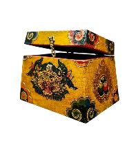 Buddhist Wooden Box With [cheppu] Design, Tibetan Style With Traditional Colors