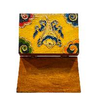 Buddhist Wooden Box With [cheppu] Design, Tibetan Style With Traditional Colors