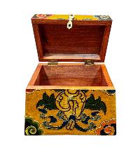 Buddhist Wooden Box With [conch Shell] Design, Tibetan Style With Traditional Colors