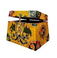 Buddhist Wooden Box With [conch Shell] Design, Tibetan Style With Traditional Colors