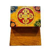 Buddhist Wooden Box With [conch Shell] Design, Tibetan Style With Traditional Colors