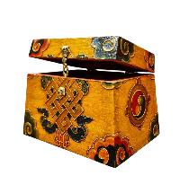 Buddhist Wooden Box With [infinity Knot] Design, Tibetan Style With Traditional Colors