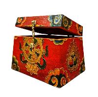 Buddhist Wooden Box With [ashtamangala] Design, Tibetan Style With Traditional Colors
