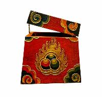 Buddhist Wooden Box With [ashtamangala] Design, Tibetan Style With Traditional Colors