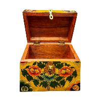 Buddhist Wooden Box With [lotus] Design, Tibetan Style With Traditional Colors