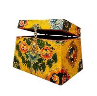 Buddhist Wooden Box With [lotus] Design, Tibetan Style With Traditional Colors