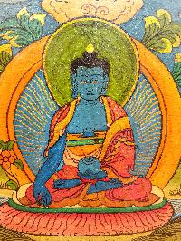 Wooden Thangka Or Wall Hanging Of [medicine Buddha], [natural Colour Finishing], Hand Painted