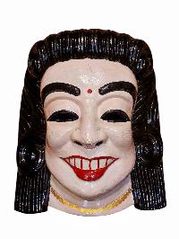 [smiling Lady]. Wooden Mask Of [tribal Mask], Tibetan Style Wtih [traditional Colors], Poplar Wood