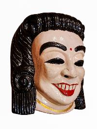 [smiling Lady]. Wooden Mask Of [tribal Mask], Tibetan Style Wtih [traditional Colors], Poplar Wood