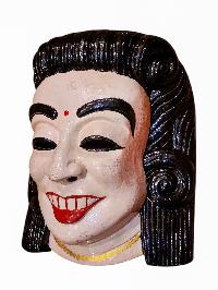 [smiling Lady]. Wooden Mask Of [tribal Mask], Tibetan Style Wtih [traditional Colors], Poplar Wood