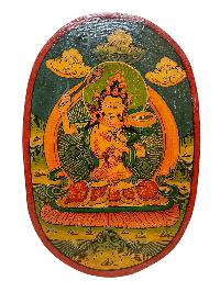 Wooden Thangka Or Wall Hanging Of [manjushree], [natural Colour Finishing], Hand Painted