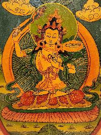 Wooden Thangka Or Wall Hanging Of [manjushree], [natural Colour Finishing], Hand Painted