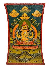Wooden Thangka Or Wall Hanging Of [chenrezig], [natural Colour Finishing], Hand Painted