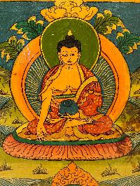 Wooden Thangka Or Wall Hanging Of [shakyamuni Buddha], [natural Colour Finishing], Hand Painted