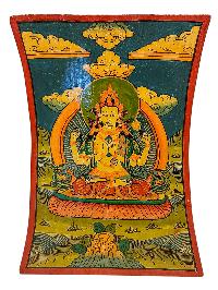 Wooden Thangka Or Wall Hanging Of [chenrezig], [natural Colour Finishing], Hand Painted