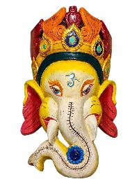 [ganesh], Handmade Wooden Mask, Wall Hanging, [thangka Color Finishing], Poplar Wood