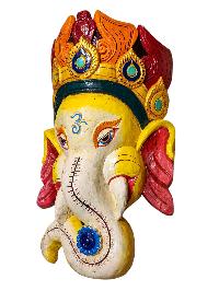 [ganesh], Handmade Wooden Mask, Wall Hanging, [thangka Color Finishing], Poplar Wood
