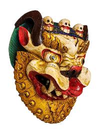 Buddhist Wooden Mask Of [snow Lion], Tibetan Style Wtih [traditional Colors], Poplar Wood