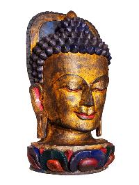 [buddha Head], Handmade Wooden Mask, Wall Hanging, Painted, Poplar Wood