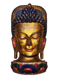 [buddha Head], Handmade Wooden Mask, Wall Hanging, Painted, Poplar Wood
