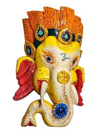 [ganesh], Handmade Wooden Mask, Wall Hanging, [thangka Color Finishing], Poplar Wood