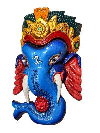 [ganesh], Handmade Wooden Mask, Wall Hanging, [thangka Color Finishing], Poplar Wood
