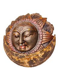 [sun And Moon] Design Wooden Mask For Decorative Wall Hangings, [painted], Poplar Wood