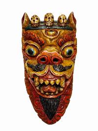 Buddhist Wooden Mask Of [snow Lion], Tibetan Style Wtih [traditional Colors], Poplar Wood