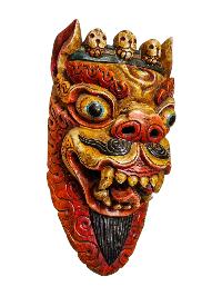 Buddhist Wooden Mask Of [snow Lion], Tibetan Style Wtih [traditional Colors], Poplar Wood