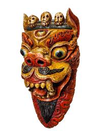 Buddhist Wooden Mask Of [snow Lion], Tibetan Style Wtih [traditional Colors], Poplar Wood