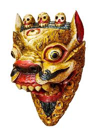 Buddhist Wooden Mask Of [snow Lion], Tibetan Style Wtih [traditional Colors], Poplar Wood