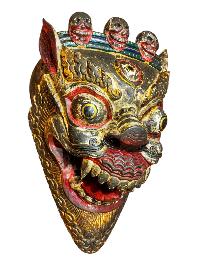 Buddhist Wooden Mask Of [snow Lion], Tibetan Style Wtih [traditional Colors], Poplar Wood