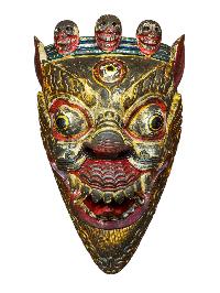 Buddhist Wooden Mask Of [snow Lion], Tibetan Style Wtih [traditional Colors], Poplar Wood