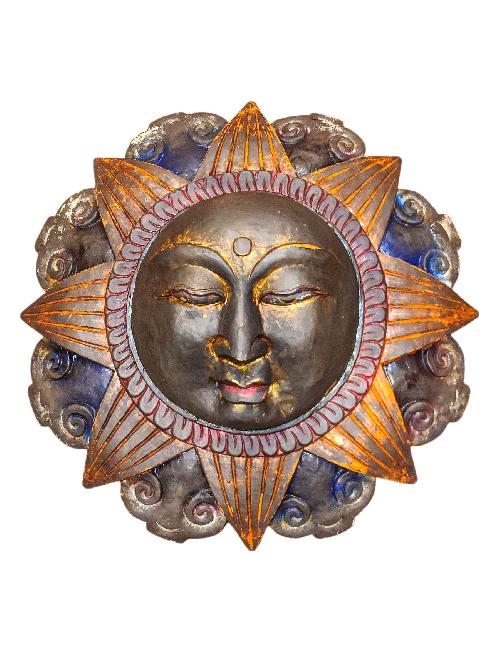 [sun And Moon] Design Wooden Mask For Decorative Wall Hangings, [painted], Poplar Wood