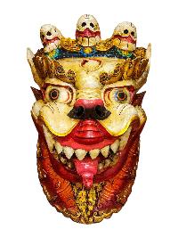Buddhist Wooden Mask Of [snow Lion], Tibetan Style Wtih [traditional Colors], Poplar Wood