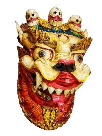 Buddhist Wooden Mask Of [snow Lion], Tibetan Style Wtih [traditional Colors], Poplar Wood