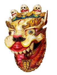 Buddhist Wooden Mask Of [snow Lion], Tibetan Style Wtih [traditional Colors], Poplar Wood