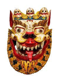 Buddhist Wooden Mask Of [snow Lion], Tibetan Style Wtih [traditional Colors], Poplar Wood