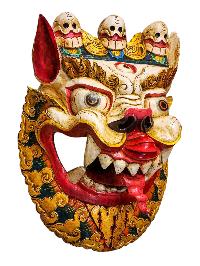 Buddhist Wooden Mask Of [snow Lion], Tibetan Style Wtih [traditional Colors], Poplar Wood